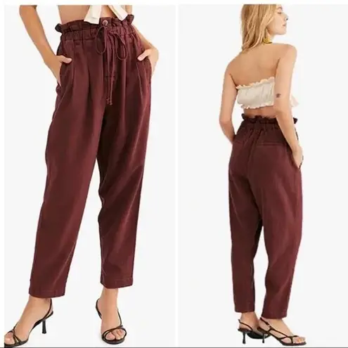 Free People  Margate Pleated Trouser Burgundy Rust Red Autumn Size Small Paperbag