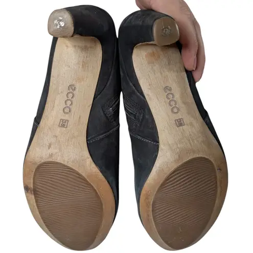 Ecco Nephi Black Nubuck Leather Knee High Almond Toe High Heel Boots 38 7.5