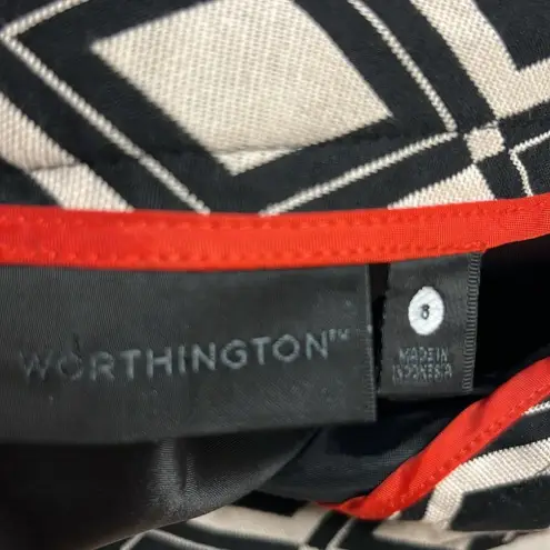 Worthington  Black Beige Diamond Pencil Lined Knee Skirt Back Zip 8