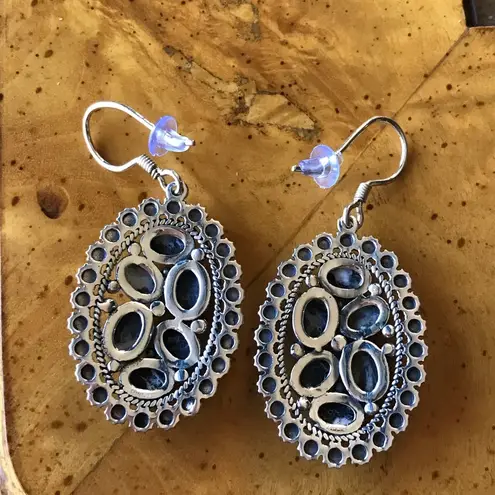 White Buffalo Sterling Silver Dangle Earrings Black