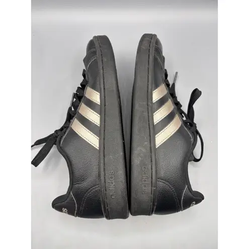 Adidas  Womens 7 Sneakers Black Gold Stripes Lace Up Shoes Casual Workout Gym