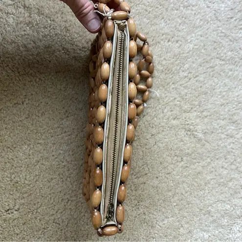 Vintage Small Tan Wooden Bead Japanese Purse