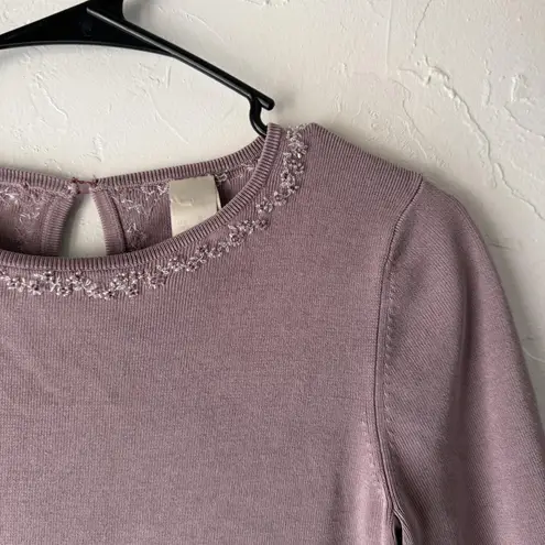 Sweater Vintage 90s Small Purple Silk Floral Embroidered Beaded Knit Top Fairy