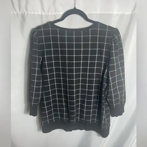 Karl Lagerfeld Paris Black Grid Pullover Sweater Zip Pocket Size L 3/4 Sleeve