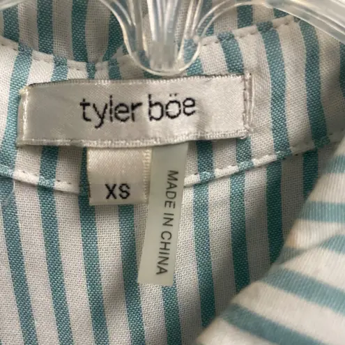 Tyler Boe Womens XS Aqua Stripe Button Down Top Blouse Classic Quiet Luxury Blue