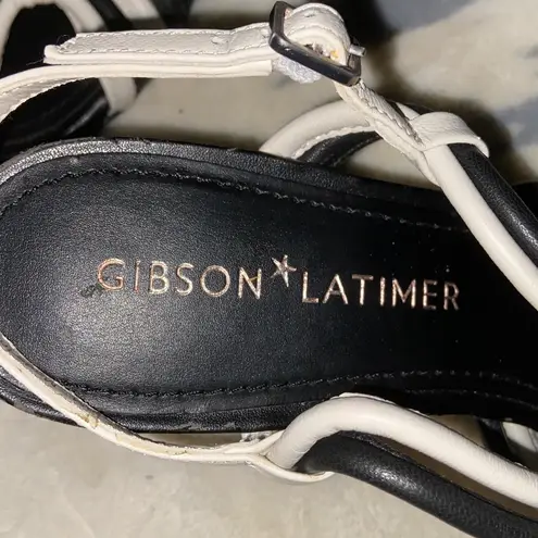 Gibson Latimer GIBSON*LATIMER BLACK/WHITE LEATHER SANDALS New Genuine Sheep Leather BLOCK HEEL