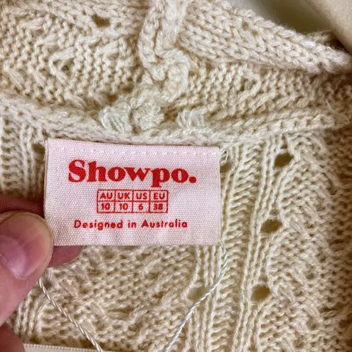 ShowPo. Cream Colored Long Sleeve Open Cardigan with Cascading on Bottom A191 Size 6
