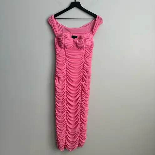 Majorelle Tabitha Ruched Mesh Midi Dress in Bubblegum Pink - Size Medium