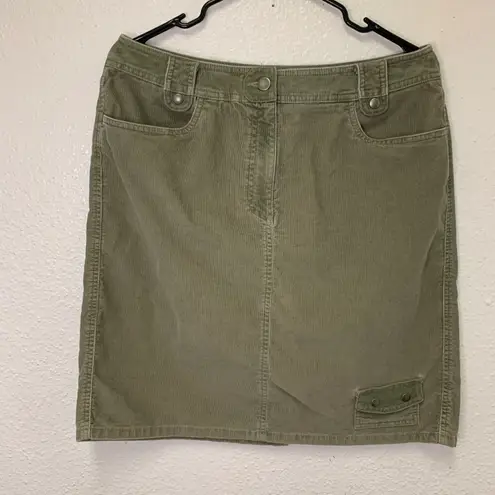 Talbots Corduroy Mini Pencil Skirt Womens Sz 12 Olive Green Pockets