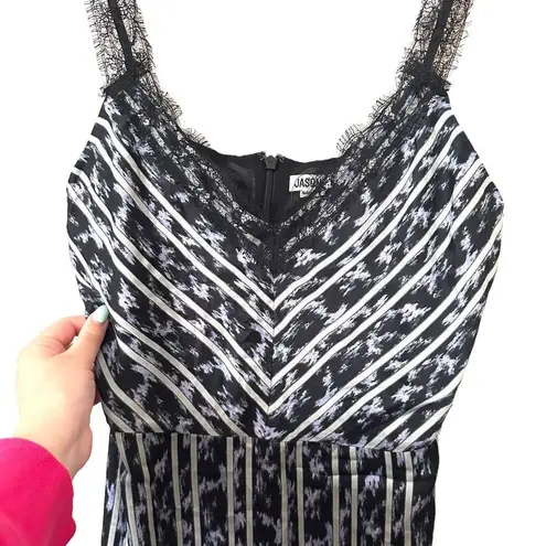 Jason Wu Ikate Striped Patterned Lace Trim Slip Midi Dress NWOT Sz 4