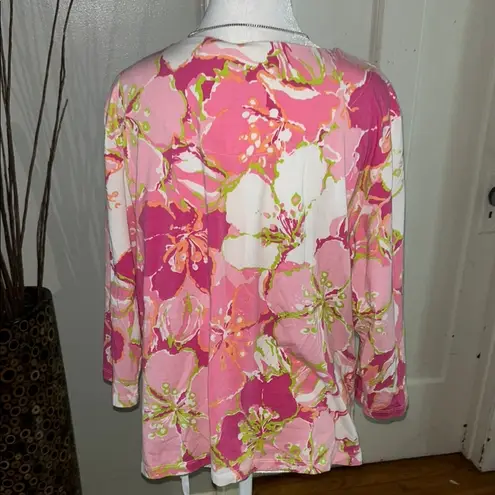 Alfred Dunner Pink Embellished 3/4 Sleeve Blouse
