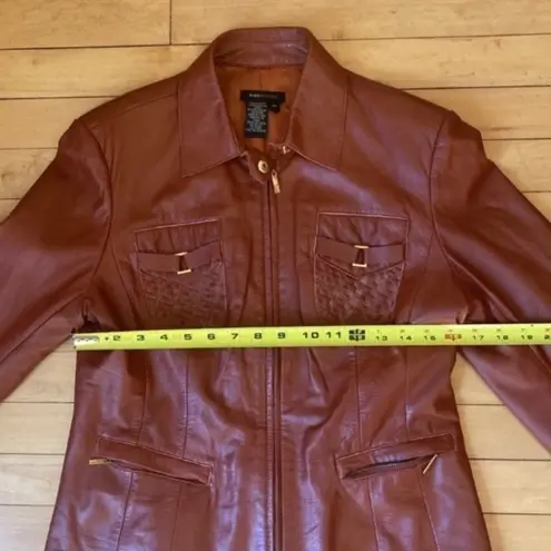 BCBGMAXAZRIA  Fitted Brown Leather Boho Jacket