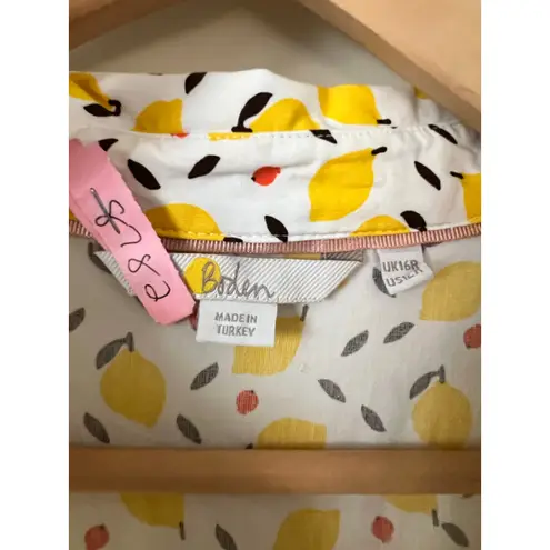 Boden Anastasia Shirtdress US 12R Lemon Pomegranate Fit & Flare Dress Cotton White Size 12
