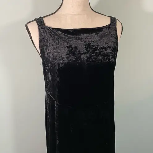 Andrea Jovine Vtg Y2K Black Velvet Embellished Shoulder Strap Maxi Dress Size M