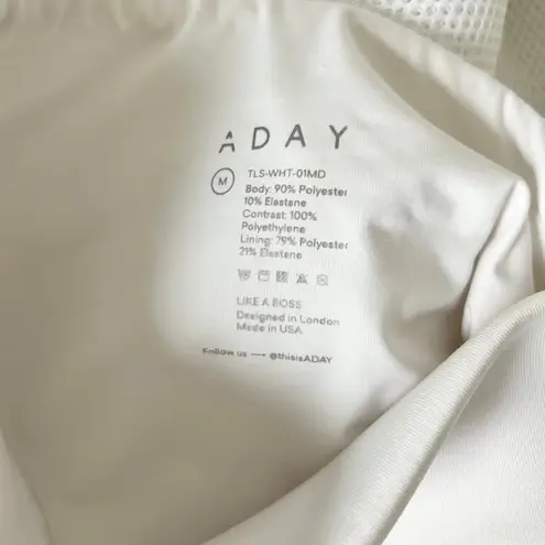 ADAY Like a Boss Mock Neck Scuba Mesh Pullover Sweatshirt in White Size Medium