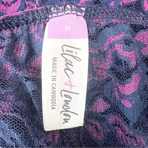 Lilac + London Blue & Purple Sheer Floral Lace Babydoll Chemise Size Medium