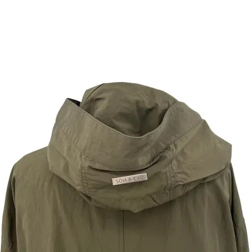 SOIA & KYO Harri Raincoat Parka Jacket Lightweight Long Hooded Green Size XL