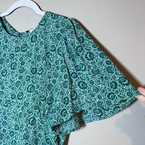 Boden USA Boden Flutter Sleeve Keyhole Blouse Green Floral US 12