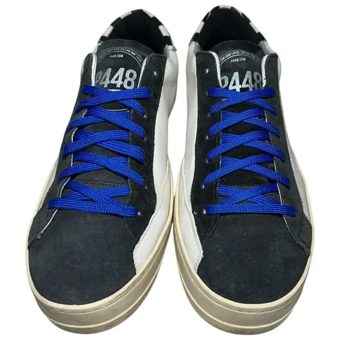 P448 Uni-Sex Size 42 11 9 White Black Blue Leather John Low Top Sneakers