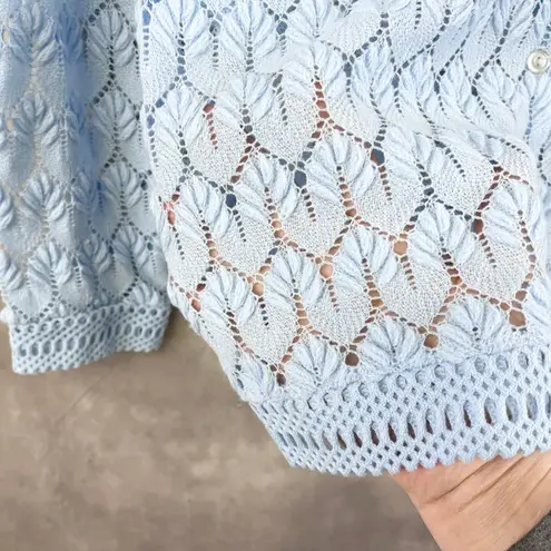 Vintage Montgomery Ward Womens 60s 70s Crochet Cardigan Japan Coquette Cottage Blue