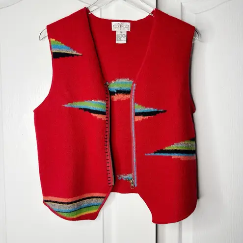 Pendleton Cambridge Dry Goods Wool Southwestern Geo Vest Red Zip Front Size Medium