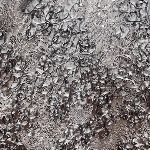 Alex Evenings Gray Lace Sequins Rosette Mesh Illusion Flare Party Dress Size 8 - Image 4