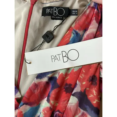 NWT $695 PatBO Violet Maxi Dress Women 4 Red Floral Chiffon Wedding Formal Event