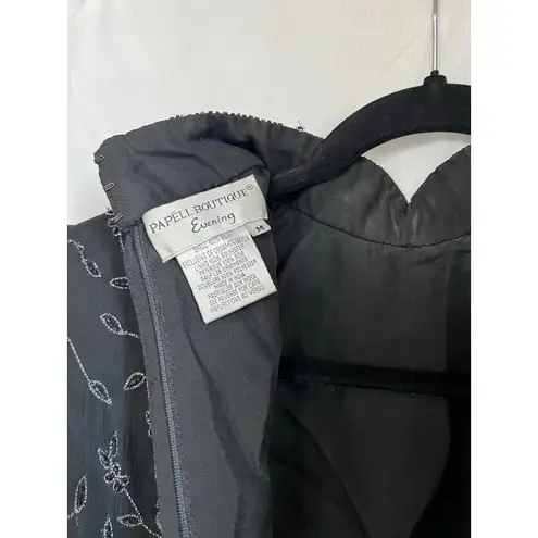 Papell Boutique top women’s size Medium black Indian beaded silk floral VTG 80