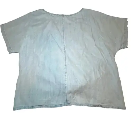 LOFT Chambray Knot Front Top Short Sleeve Blouse Women's M Blue Size M