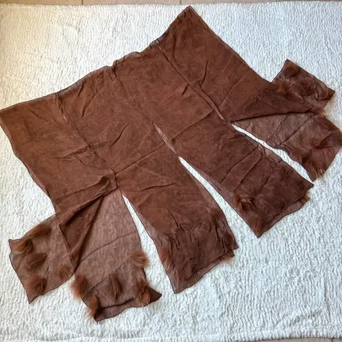 Unique Vintage Vintage Velvet Burnout Silk Dress Sz 6-8 Fur Trim Shawl Y2K Fairy Grunge Runway