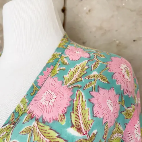 PajamaSutra Firoza Dressing Robe in Block Print Floral Blue