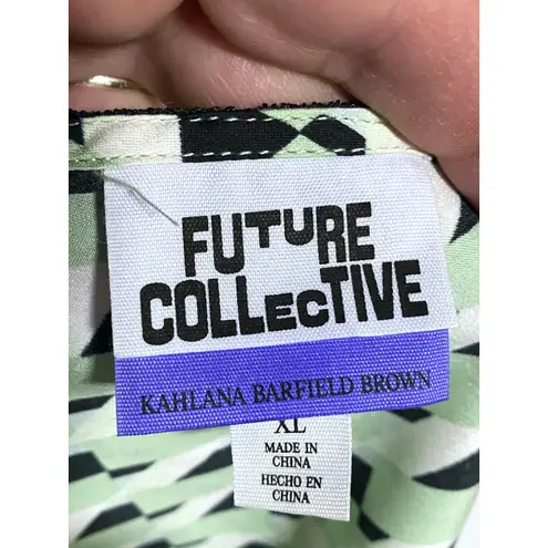 Future Collective Green Slip Dress XL Lace Trim V Neck Geometric Retro Sexy NWT