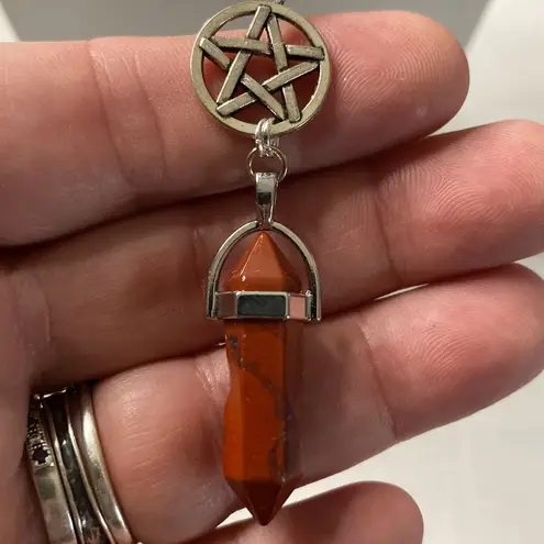 Celestial Necklace, Pendant, Universe Pentagram Celtic Red Stone Silvertone Gift Silver