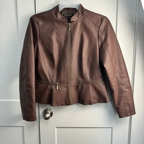 Baccini  Brown Faux Leather Cardigan-style Jacket - gold zips -  Size Large