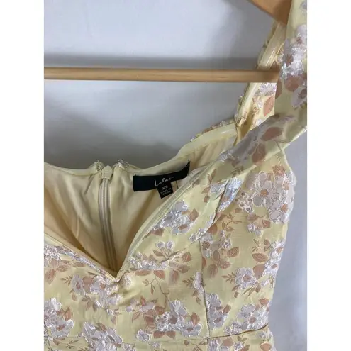 Lulus NWT  Favorite Song Yellow Jacquard Off Shoulder Mini Dress Size XS