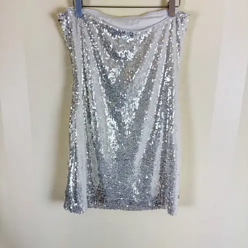WAYF Sloane Paris Strapless Sequin Mini Dress in Silver White Medium