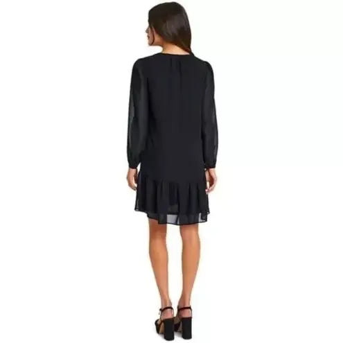 Draper James  Ladies Tie Neck Flounce Shift chiffon Long Sleeve Mini Dress xL Blk