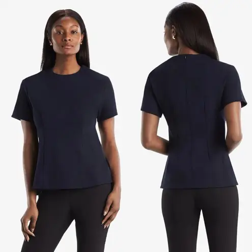 MM LaFleur The Krader Top Textured Ponte Navy Blue XS Minimalist Capsule Work
