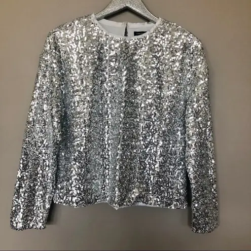 Something Navy  All Over Silver Sequin Long Sleeve Blouse