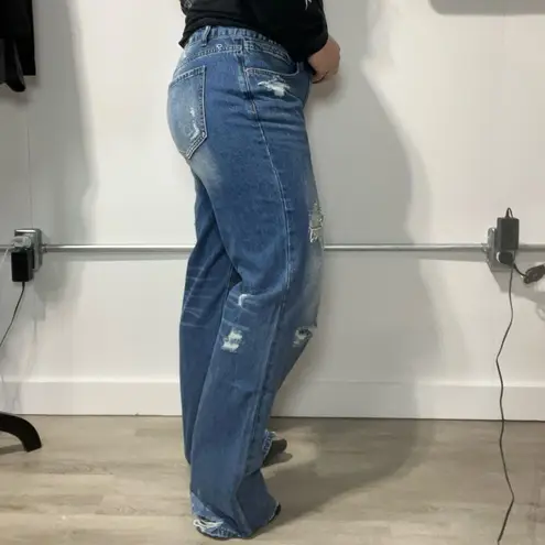 Flamingo Flamingals Ripped Distressed Raw Hem Straight Leg Jeans Women’s Blue Size L 6-8