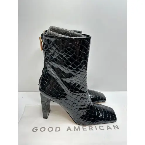 Good American  Boots Womens Size 9 Black Square Toe Croc Embossed Ankle Booties - Image 4