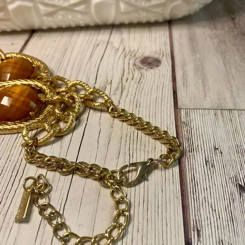 Vintage Mika Gold And Amber Colored Statement Necklace and Bracelet Set