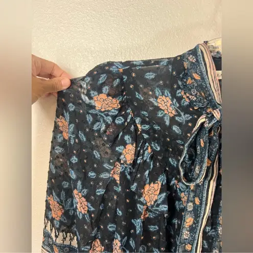 Ulla Johnson NWT Antoine Floral 100% Silk Sheer Ruffle Neck Tie Blouse Size 2