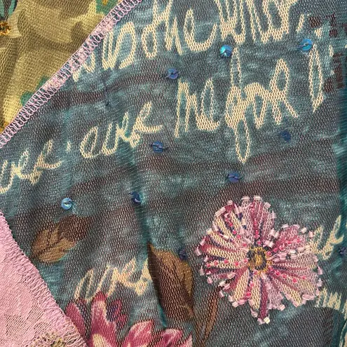 Vtg Y2K Fairycore Top Sequined Beaded Sheer Patchwork Blouse Size Small Purple