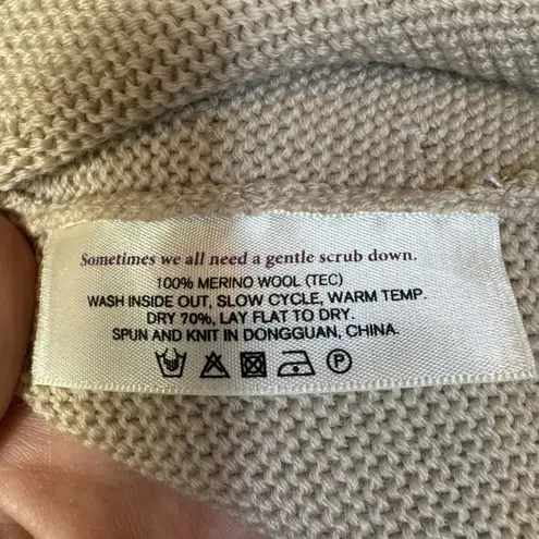 MM Lafleur Open Cardigan Sweater M/L Beige 100% Merino Wool Oversized Shawl Size L