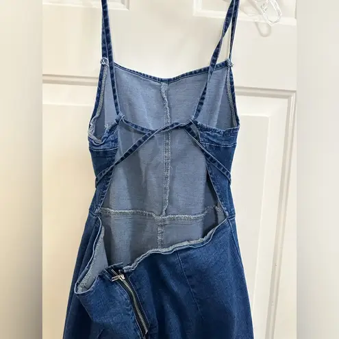 SheIn  medium wash blue denim bell bottom overalls Sz 2XL