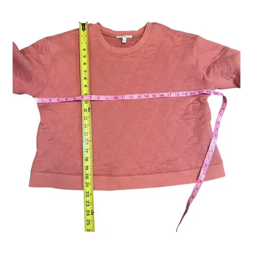 🌸Pale Sky Coral Quilted Sweatshirt L/ Cozy Crewneck Pillover Top Lounge Wear Pink Size L