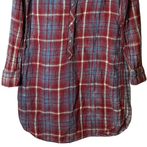Ryan Michael Mini Dress Plaid Tabbed Sleeve Red Blue Small 100% Cotton Western