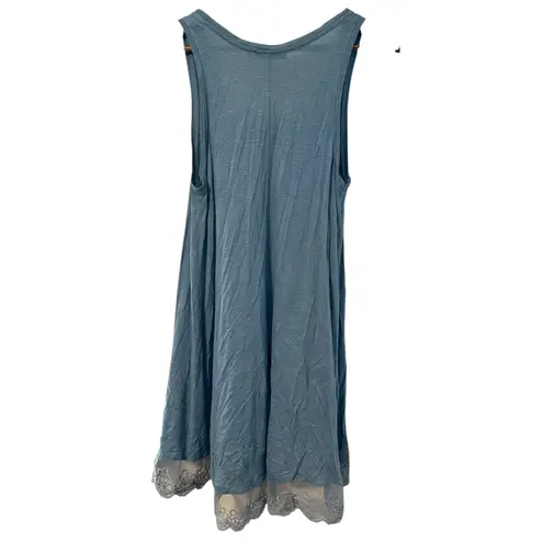Chloe K Women's Sleeveless Dress Blue Lace Trim Casual Summer Tank Top