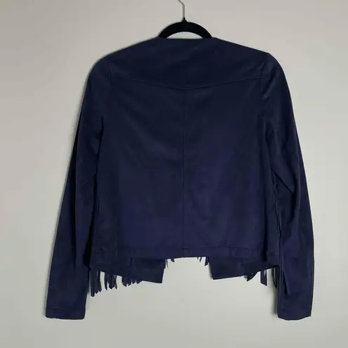 VERO MODA Women's Navy Open Faux Suede Southwestern Fringe Jacket Extra Small